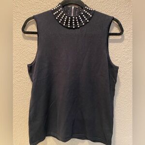 Tahari Black Tank Top with Embellished Collar